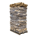 Ugnstorkad Björkved i buntar på pall, långa 38 cm bitar, 1,8 m³ Staplad